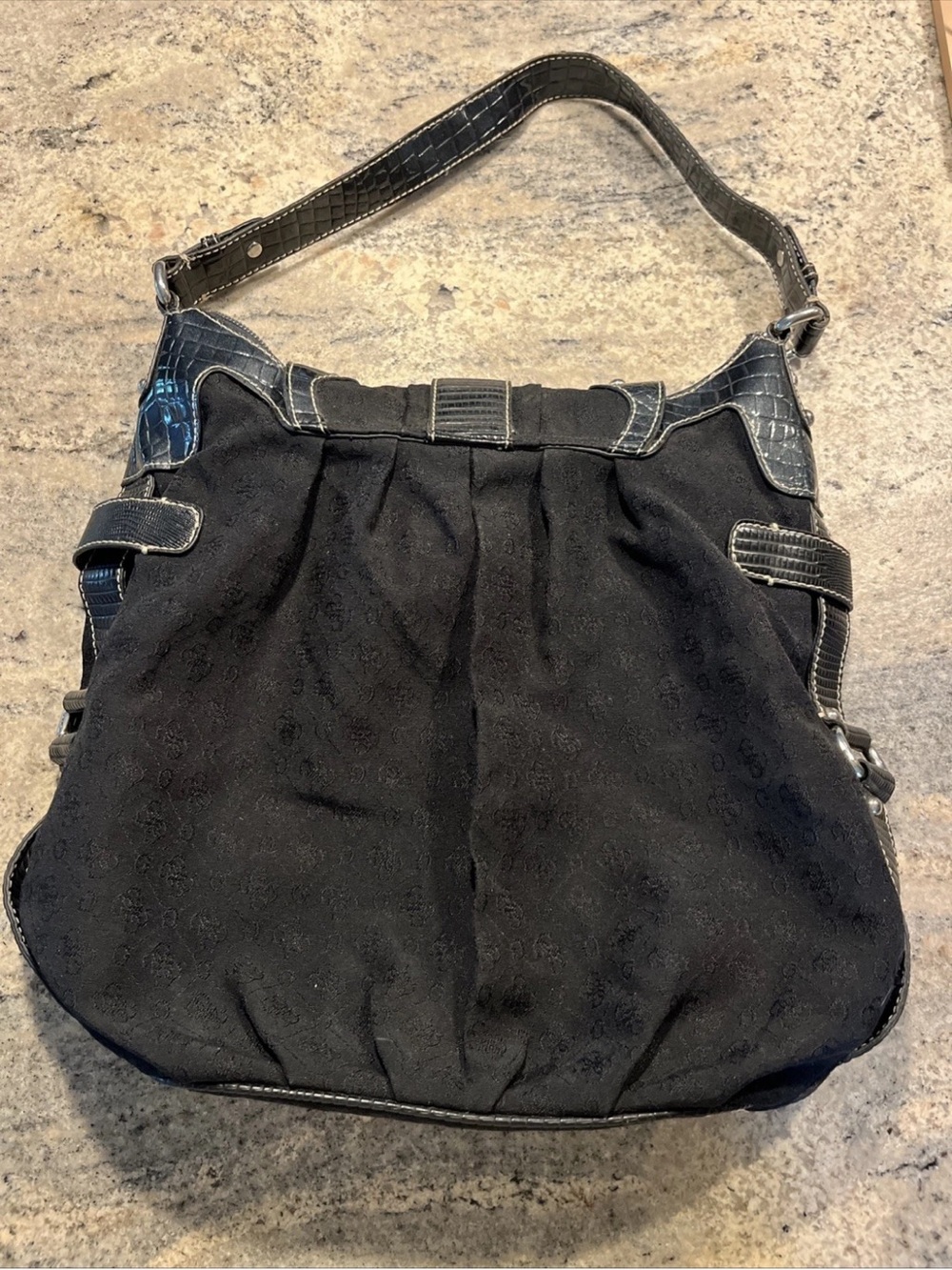 Guess Vintage Black and Silver Large Shoulder Bag Y2K 90s Hobo Purse - Picture 6 of 7